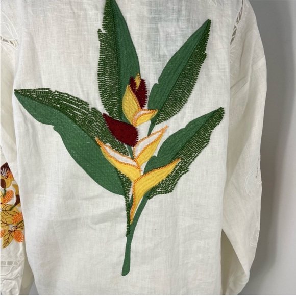 Farm Rio Tropical Destination Embroidered Beaded Linen Shirt - Picture 13 of 14